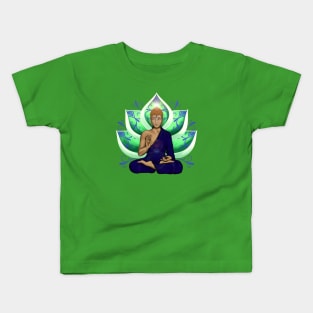 Abhaya Mudra Buddha with Lotus Flower, Green and Blue Kids T-Shirt